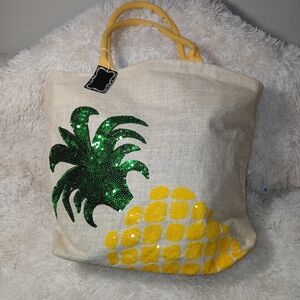 Pineapple Sequin Jute Tote Bag